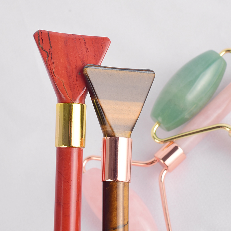 2 into 1 Red Jasper Stone Face Roller and Shovel Design Facial Beauty Guasha Multi-Function Beauty Tools 