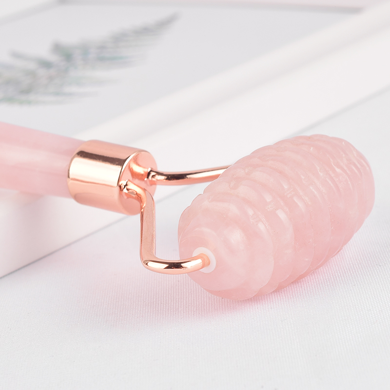 Single-end Rose Quartz Spike Roller Natural Rose Quartz Stone Facial Massager Tool for Anti Aging, Reduce Wrinkles, Improve Lymphatic Drainage