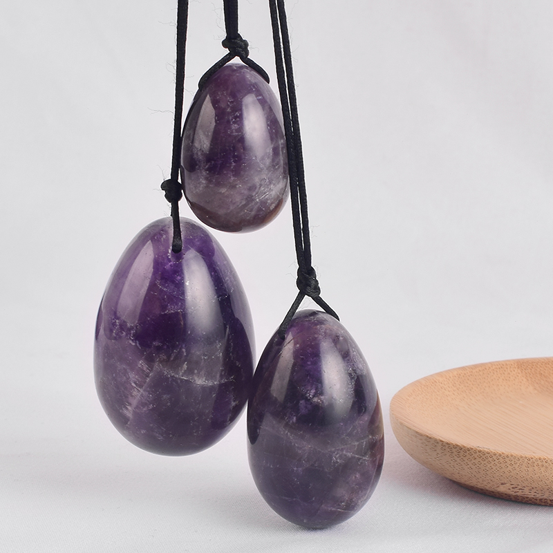 Amethyst Yoni Eggs Massage Kegel Eggs 3PCS Natural Crystal Beads Chakra Healing Yoga Exercise Eggs To Train Pelvic Muscles Kegel Exercise