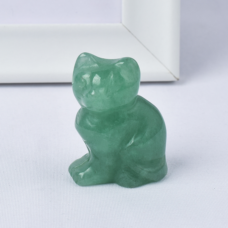  Hand Carved Natural Green Aventurine Crystal Small Cat Figurines Gemstone Craft