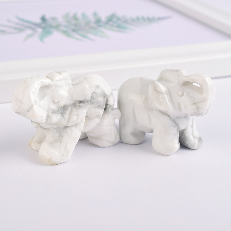 1.5 Inch Hand Carved White Howlite Crystal Elephant Crystal Animal Figurines