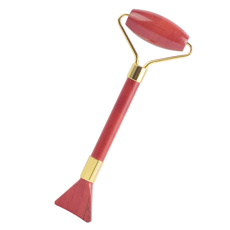 2 into 1 Red Jasper Stone Face Roller and Shovel Design Facial Beauty Guasha Multi-Function Beauty Tools 