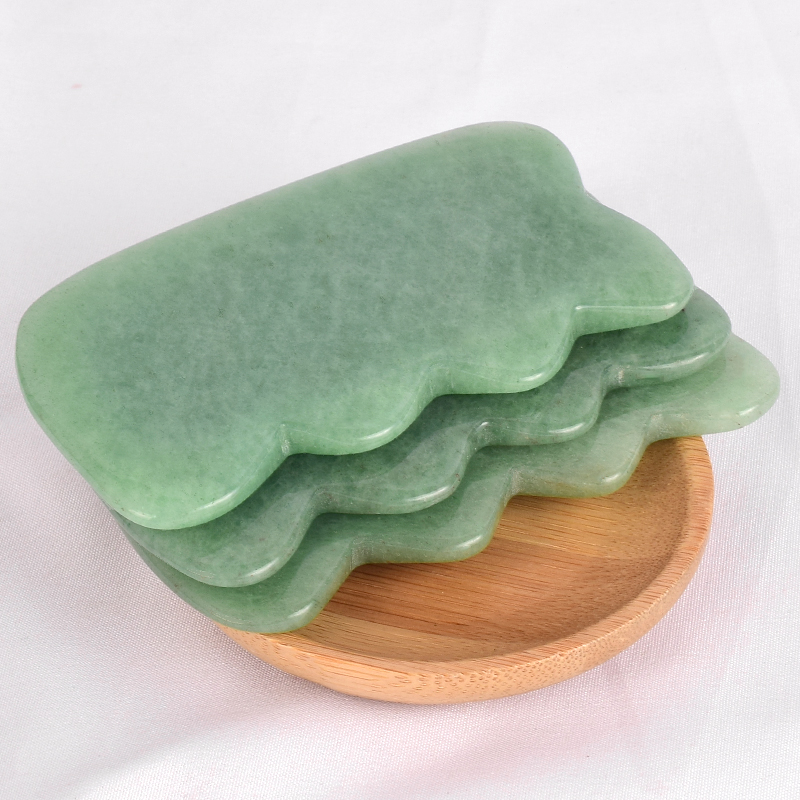 Wave Shaped Green Aventurine Gua Sha Scraping Gua Sha Board for SPA Acupuncture Treatment, Reducing Neck and Muscle Pain