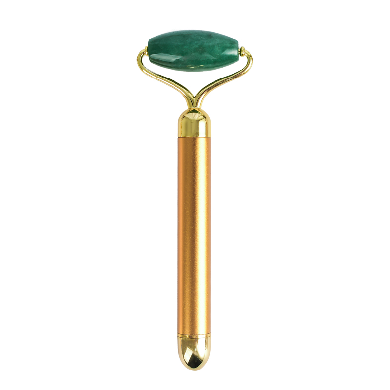 Green Aventurine Electric Jade Roller Facial Massager Natural Green Aventurine Beauty Bar Face Roller Kit, Arm Eye Nose Massage