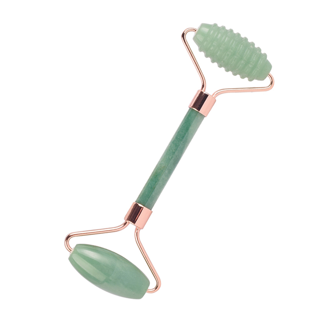 Double-end 2 into1 Green Aventurine face Roller Natural Green Aventurine Stone Spike Massager Tool for Anti Aging, Reduce Wrinkles, Improve Lymphatic Drainage