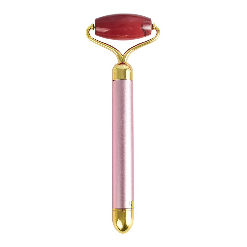 Red Jasper Electric Jade Roller Facial Massager Natural Red Jasper Beauty Bar Face Roller Kit, Arm Eye Nose Massage