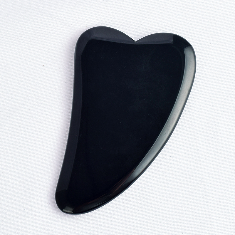 V- Shaped Natural Black Obsidian Stone Scraping Board Massager,Anti Aging Gua Sha Board Massage,for Facial Body SPA Skin Detox Foot Treatments
