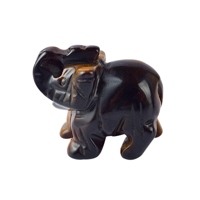 1.5 Inch Hand Carved Tiger Eye Stone Elephant Crystal Animal Figurines