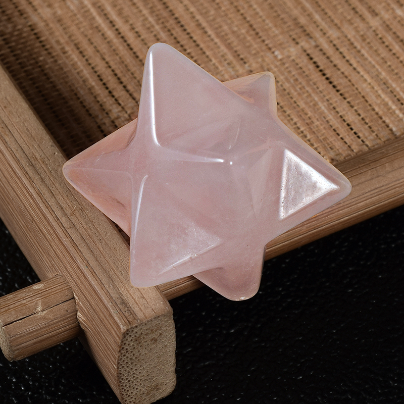 Natural Gemstone Rose Quartz Crystal Merkaba Star Stone
