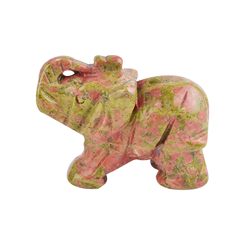 1.5 Inch Hand Carved Unakite Stone Elephant Crystal Animal Figurines