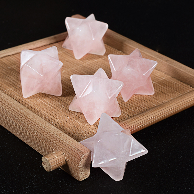 Natural Gemstone Rose Quartz Crystal Merkaba Star Stone