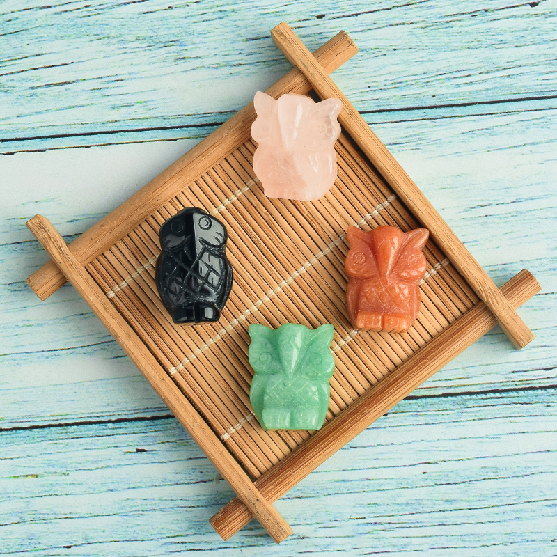 2 inch Hand Carved Natural Crystal Stone Mini owl figurines Figurines 