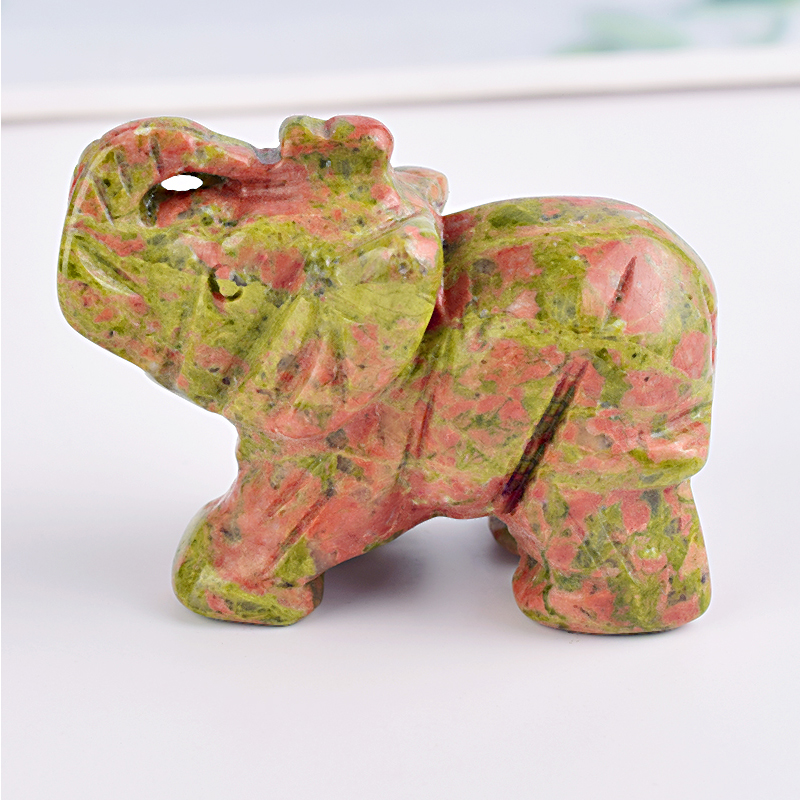 1.5 Inch Hand Carved Unakite Stone Elephant Crystal Animal Figurines