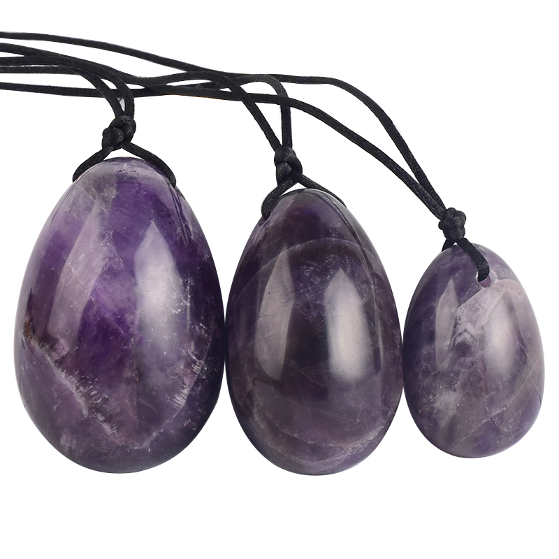 Amethyst Yoni Eggs Massage Kegel Eggs 3PCS Natural Crystal Beads Chakra Healing Yoga Exercise Eggs To Train Pelvic Muscles Kegel Exercise