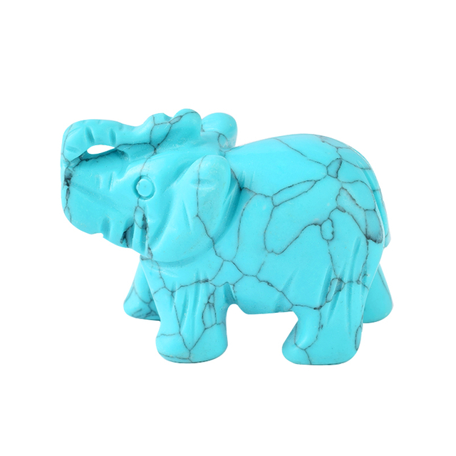 1.5 Inch Hand Carved Turquoise Stone Elephant Crystal Animal Figurines