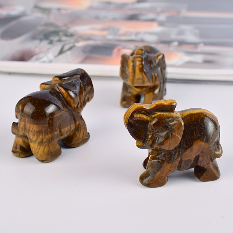 1.5 Inch Hand Carved Tiger Eye Stone Elephant Crystal Animal Figurines