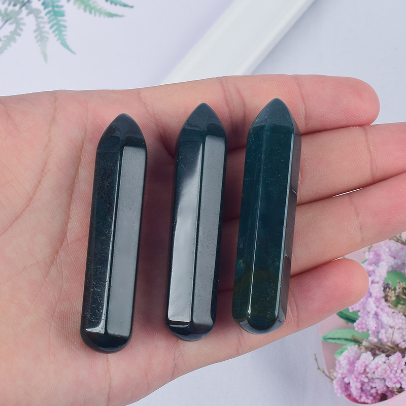 Natural Indian Agate Stone Crystal Points Hexagonal Wand 