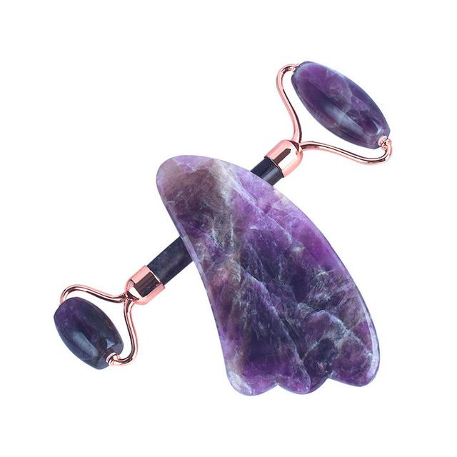 Natural Amethyst Roller Gua Sha Set Face Jade Roller and Gua Sha Stone Set