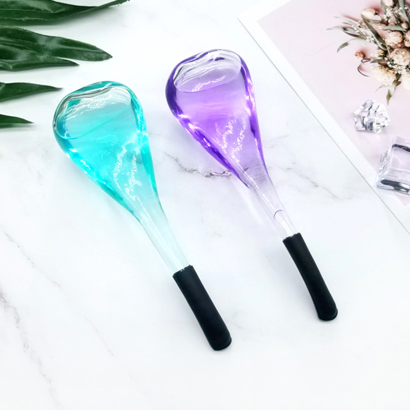 High Quality Ice Globes Set Spoon Shaped High Borosilicate Glass Glitter Cooling Globes Cryo Facial Massage Globe for Face (2 pcs/set)