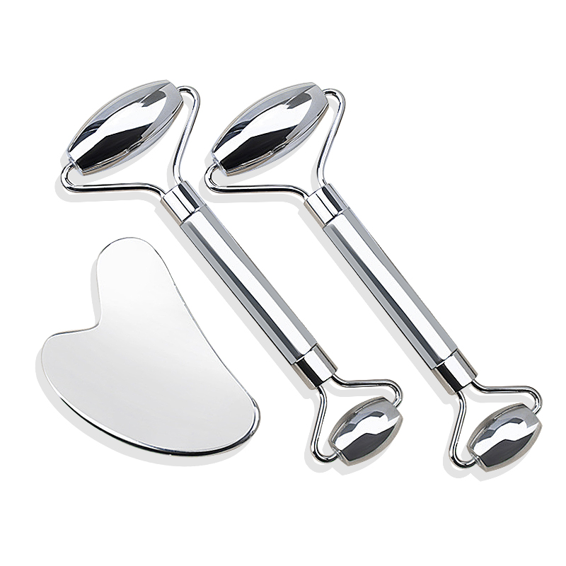 High Quality Medical 304 Stainless Steel Face Roller Gua Sha Set Metal Facial Roller Mushroom And Heart Guasha Massager Tool Kit